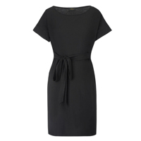 Robe T-shirt midi décontractée noire unie tissée à boutons pour femme, manches courtes, avec poches, idéale pour l'été