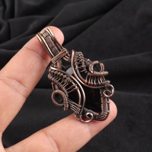 Stunning Pear Cut Black Tourmaline Gemstone Copper Wire <b>Wrapped</b> Pendant Black Stone Silver Plated For <b>Bridal</b> Anniversary Gift - Product Image 4