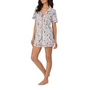 Conjunto de Pijama corto de algodón orgánico elástico para dormir, ropa de dormir con estampado de cabeza de cama supersuave, Económico - Product Image 2