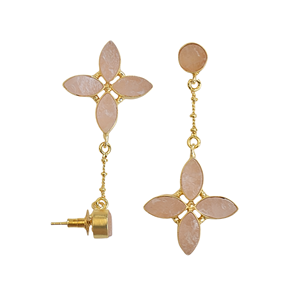 Pendientes Colgantes Clásicos Vintage de Cuarzo Rosa con Baño de Rodio sobre Latón - Product Image 3