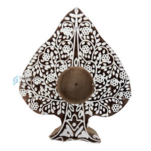 Wooden Paan Shape Handmade Eco-Friendly 2 Color Print <b>Tealight</b> <b>Holder</b> (Without <b>Tealight</b> Candle) Rajasthan Festival Gifting - Product Image 5