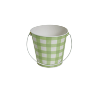 Jardinière en métal à carreaux vertes durables personnalisée avec poignée |   Mini pot de fleurs en forme de seau pour la décoration intérieure et extérieure, jardin, cadeau