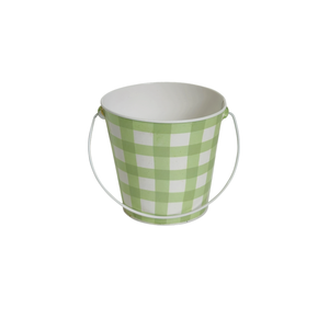 Jardinière en métal à carreaux vertes durables personnalisée avec poignée |   Mini pot de fleurs en forme de seau pour la décoration intérieure et extérieure, jardin, cadeau - Product Image 1