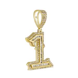 Yellow/Rose Gold Plated Number One Initial Pendant Hip Hop Small Size Cubic Zircon Diamond Pendant Anniversary Gift for Husband - Product Image 4