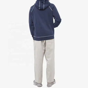 Sweat à capuche en coton doux pour homme, manches raglan, surpiqûres contrastées personnalisées, sweat à capuche pour homme grande taille avec cordon - Product Image 3