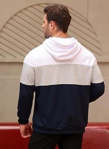 Sweat-shirt à capuche à manches longues pour homme - Sweat-shirt en polaire à blocs de couleur avec poche kangourou, respirant, vêtements décontractés d'hiver - Product Image 4