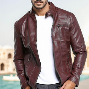 2026 Pakistan <b>Men</b> Leather <b>Jacket</b> Autumn <b>Men's</b> Casual Zipper Leather <b>Jacket</b> <b>Men</b> Clothing Slim Long Sleeve Leather <b>jacket</b> for <b>men</b> - Product Image 5