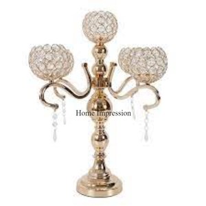 Bougeoirs à 5 bras en cristal perlé plaqué couleur or poli brillant Look luxueux Hôtel et café Table décoration approvisionnement - Product Image 1