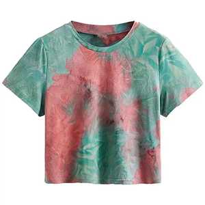 Brand New Women's Acid Wash Cotton <b>Crop</b> Top <b>Loose</b> Casual Printed <b>T</b>-<b>Shirt</b> Plain Trousers Women's Clothing - Product Image 1