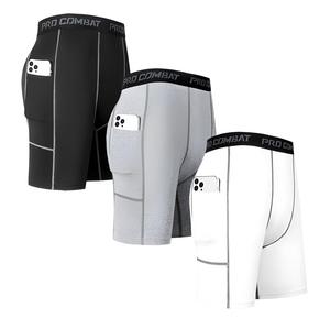 Compression Sports <b>Shorts</b> Men <b>Gym</b> Workout Running <b>Shorts</b> <b>with</b> <b>Phone</b> <b>Pocket</b> Quick Dry Fabric OEM Custom Logo Supplier - Product Image 1