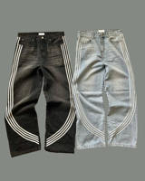 Jean unisexe en denim décontracté, coupe bootcut, avec bandes latérales en coton, broderie de logo personnalisée, délavé à la pierre, à rivets, coupe ample