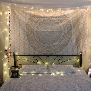 Tapiz bohemio colgante de pared Ombre, colcha de arte de pared metálica, decoración de dormitorio de Mandala Hippie psicodélico para colgar, ropa de cama - Product Image 4