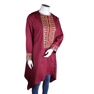 Women's Embroidered A-Line <b>Kurti</b> - Maroon - Product Image 1