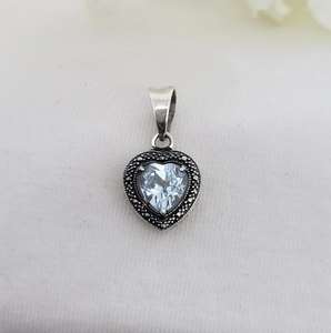 Collar con Colgante de Corazón de Aguamarina, Plata de Ley 925, Joyería Hecha a Mano, Regalo de Piedra de Nacimiento de Marzo para Niños y Mujeres, Venta al por Mayor - Product Image 4