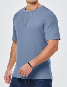 Camiseta de cuello redondo Camiseta ajustada 100% camisetas de algodón para hombre Camiseta de cuello redondo ligero de secado rápido con hombros caídos de algodón - Product Image 3