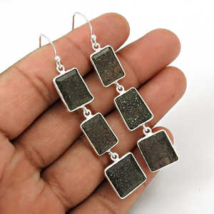 Wholesale Trendy Black Sunstone Hook <b>Earrings</b> From India <b>Long</b> Dangle Drop 925 Silver Plated Chunky Fashion Bohemian Jewelry - Product Image 3