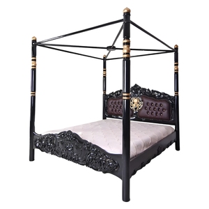 Cama con Dosel Desmontable de Madera de Caoba Maciza Heritage, Detalles Tallados a Mano, Cabecera Tapizada en Cuero PU, Estilo Clásico de Cuatro Postes - Product Image 6