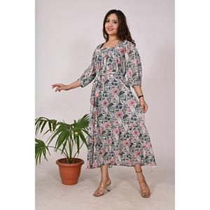 Vestido corto de algodón con estampado de bloques indios para mujer, hecho a mano estilo bohemio, moda étnica de diseñador para verano y ropa de fiesta - Product Image 3