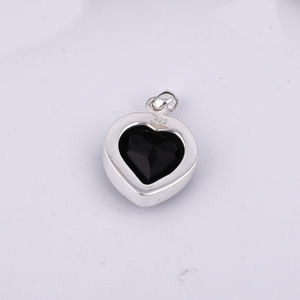 Bijoux pendentifs en forme de coeur en argent sterling à la mode avec pierre précieuse spinelle noire et pendentif à breloque étanche en diamant - Product Image 3