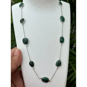 Collier chaîne en argent 925 plaqué or 14K/18K avec diamant taille émeraude et pierre principale en turquoise sertie clos, idéal pour un cadeau - Product Image 4