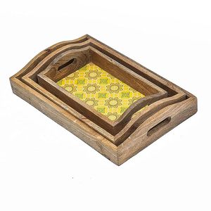 Plateau de service rectangulaire élégant en bois imprimé pour manger, plateau de service imprimé en bois peint à la main pour la décoration intérieure à bas prix - Product Image 2