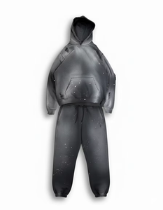 Conjunto Deportivo Extra Grande de Algodón Lavado al Ácido para Hombre, Pantalones Deportivos Bordados Desgastados, Sudadera con Capucha, Conjunto Deportivo de Invierno para Hombre - Product Image 1