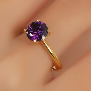 Anillo de Boda Vintage Hecho a Mano en Plata de Ley 925 con Baño de Oro de 18K, Diseño de Alas con Amatistas Naturales Indias para Bodas - Product Image 1