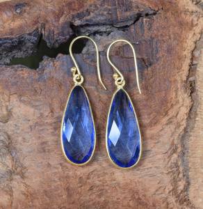 <b>Blue</b> Quartz Sterling <b>Silver</b> Gold Overlay <b>Earrings</b> Elegant December Birthstone Jewelry Gift for Anniversary - Product Image 4
