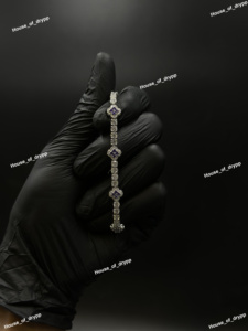 Pulsera de Diamantes de Moissanita Redondos Morados con Acabado Plateado, Elegante Pulsera de Eslabones para Mujer, Joyería para Bodas y Fiestas - Product Image 4