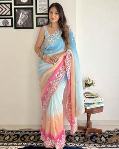 Royal Look Indian Bollywood Saree Designer Exclusive Georgette Sari Party Wear Impresionante Look Trendy Showstopper Superventas - Product Image 1