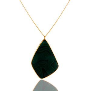 Unshaped Malachite Gemstone Pendant Necklace 18k Gold Plated 925 Silver Long Chain Necklace Jewelry Suppliers - Product Image 3