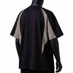 Camiseta Oversize Personalizada con Bloques de Color para Hombre, Estilo Urbano con Paneles en Contraste, Algodón, Manga Corta, Casual, Moda, Lisa, con Ribete - Product Image 4