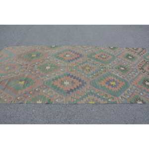 Tapis de support en Latex écologique en laine marron vert Kilim Vintage 5x10 pieds Patchwork motif plat tissage Technique salle à manger - Product Image 3