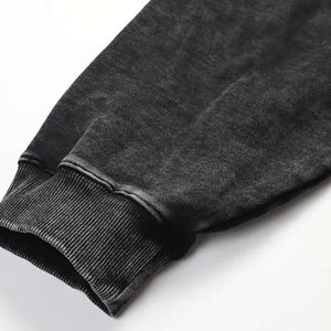 Sudadera con capucha desgastada de Color con logotipo personalizado, ropa de calle, parches de retales bordados personalizados lavados con ácido Vintage para hombre, Sudadera con capucha - Product Image 4