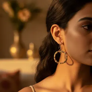 Pendientes de Aro de Cobre con Baño de Oro, Estilo Religioso Moderno, con Detalles Geométricos de Diamantes y Perlas, Joyería Única para Regalo - Product Image 2