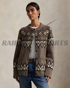 Pull décontracté d'hiver pour femme, de très haute qualité, col rond, boutonné sur le devant, couleur personnalisée, 100% laine, anti-boulochage - Product Image 2