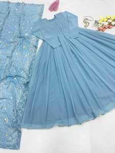 Lancement de la nouvelle tenue de soirée, Look robe et Dupatta ensemble robe traditionnelle entièrement cousue vêtements décontractés robe longue pleine allure Kurti - Product Image 6