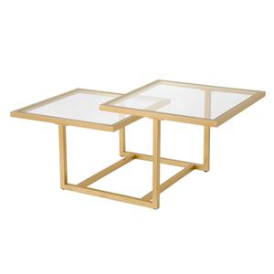Mesa de Centro Metálica Cuadrada de 2 Niveles Ecológica en Oferta con Acabado en Latón Dorado, Diseño Moderno para Sala de Estar - Product Image 3