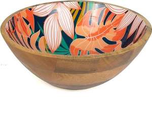 Bol à soupe et à salade en bois fait à la main, écologique, de style autocollant floral, adapté aux aliments, pour la maison et l'hôtel, bol à riz - Product Image 1