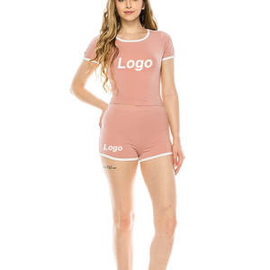 Camiseta con logotipo personalizado, conjunto de pantalones cortos, camiseta OEM para mujer, conjunto de Jogger personalizado para mujer, 2 camisetas de dos piezas y conjuntos cortos - Product Image 1