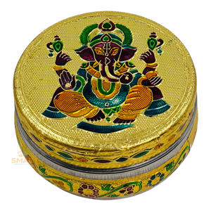 Meenakari Dibba redondo chapado en oro de acero inoxidable para decoración del hogar y regalos - Product Image 1