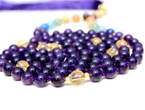 เครื่องประดับลูกปัดหินอเมทิสต์108,สร้อยคอลูกปัดแบบลูกปัดหินมาลาทำด้วยมือสำหรับศิลปินชาวอินเดีย7คน - Product Image 4