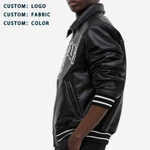 OEM personalizado de los hombres de invierno chaquetas de bombardero Streetwear bordado de cuero genuino Zip up chaqueta de la motocicleta - Product Image 3