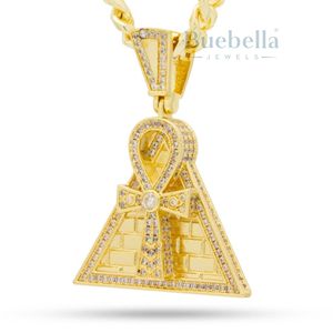 Lujo Iced Out Ankh Key Pyramid colgante collar nombre personalizado Cuban Link Hip Hop cadena para hombres rapero estilo diamante Bling - Product Image 1