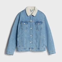 Veste en jean pour homme, doublée sherpa, vintage, bleu clair, avec col en fourrure polaire, chaude, style camionneur, épaisse, streetwear