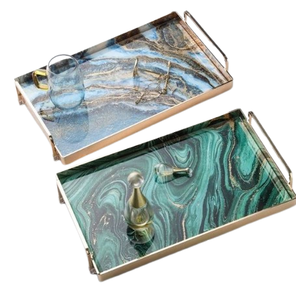 Jewelry Tray <b>Set</b> of Two Metal Handle Resin & Metal Tray High Demanding Rectangular <b>Serving</b> Tray for Restaurant Multipurpose Use - Product Image 1