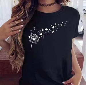 Camiseta Lisa Barata para Mujer, de Manga Corta, Elástica, Lavable, con Estampado Bonito, Informal, con Cuello Redondo - Product Image 3