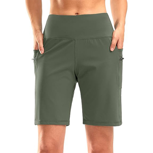 Short d'entraînement athlétique taille haute 9 ''pour femmes avec poches à fermeture éclair respirant Running Jogging Gym Bermuda Shorts - Product Image 1