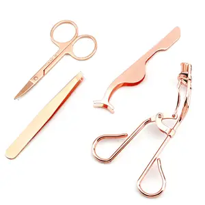 Rose Gold Eyebrow Tweezers Eyelash Applicator And Curler Toe & Nail Scissors Manicure Pedicure Nail & Tweezers Kit