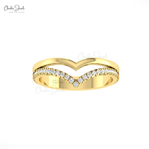 ผู้ผลิตในเอเชียแท้1.2มม. รอบตัดเพชรสีขาวคู่เชฟรอนแหวนทอง14K เครื่องประดับราคาโรงงานผู้จัดจำหน่าย - Product Image 1